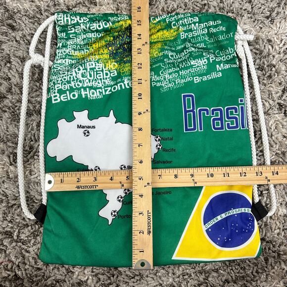 Brasil Green Backpack Cinch Bag Adult Boys Soccer Team Brazil Flag Drawstring - Picture 6 of 7